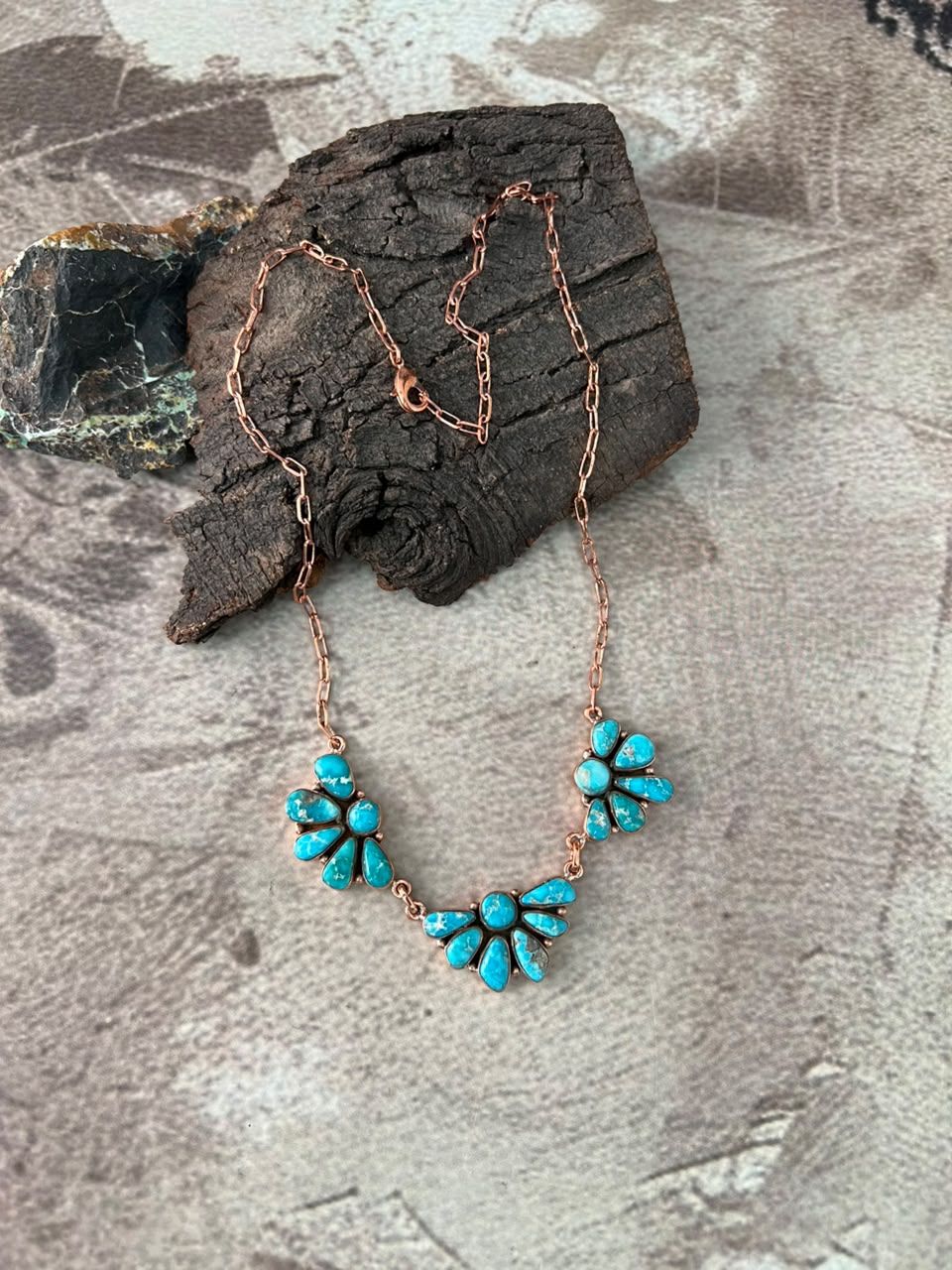 Handmade White Water Turquoise Copper Collection: Necklace Signed Nizhoni