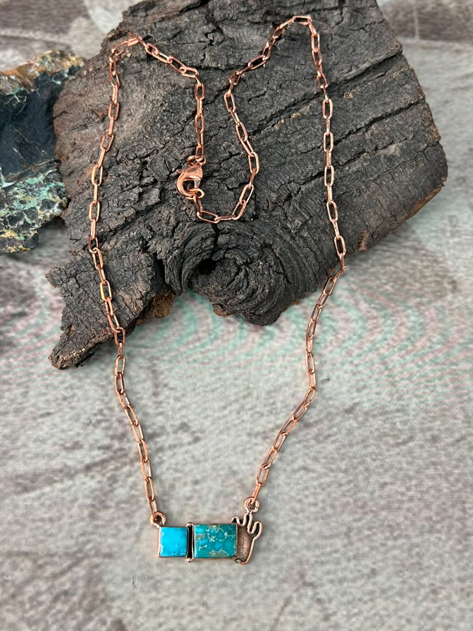 Handmade White Water Turquoise Copper Collection: Necklace Signed Nizhoni