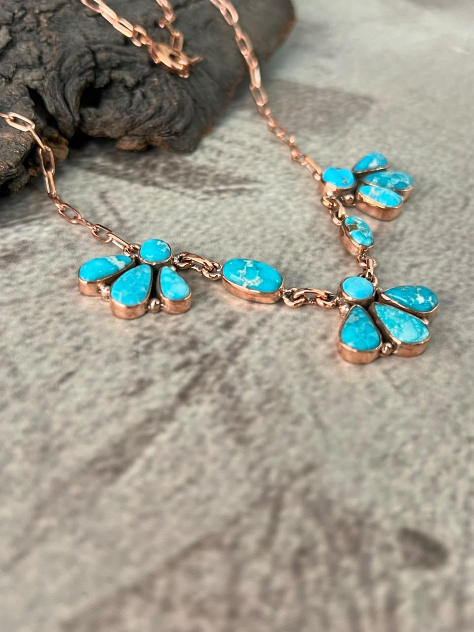 Handmade White Water Turquoise Copper Collection: Necklace Signed Nizhoni