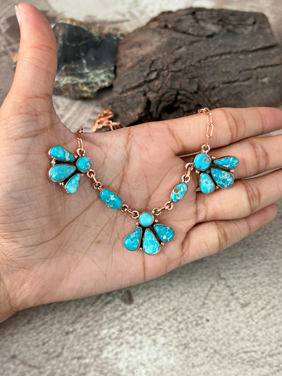 Handmade White Water Turquoise Copper Collection: Necklace Signed Nizhoni