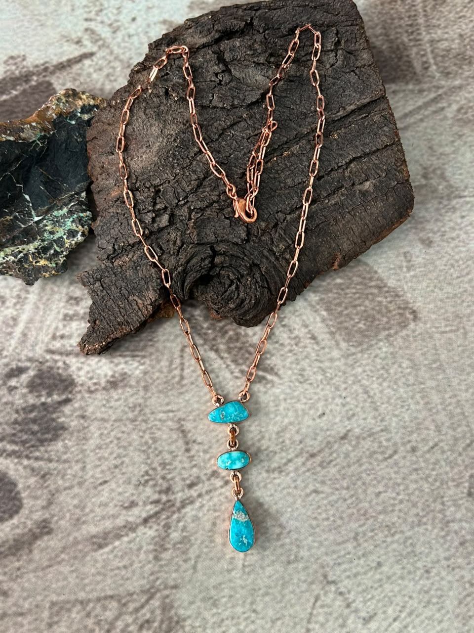 Handmade White Water Turquoise Copper Collection: Necklace Signed Nizhoni
