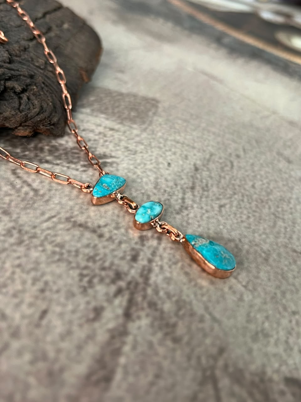 Handmade White Water Turquoise Copper Collection: Necklace Signed Nizhoni