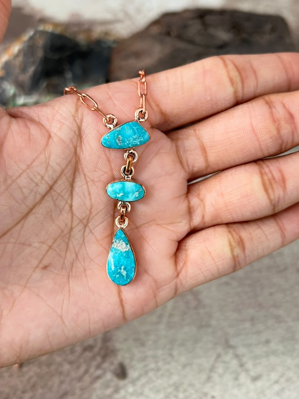 Handmade White Water Turquoise Copper Collection: Necklace Signed Nizhoni