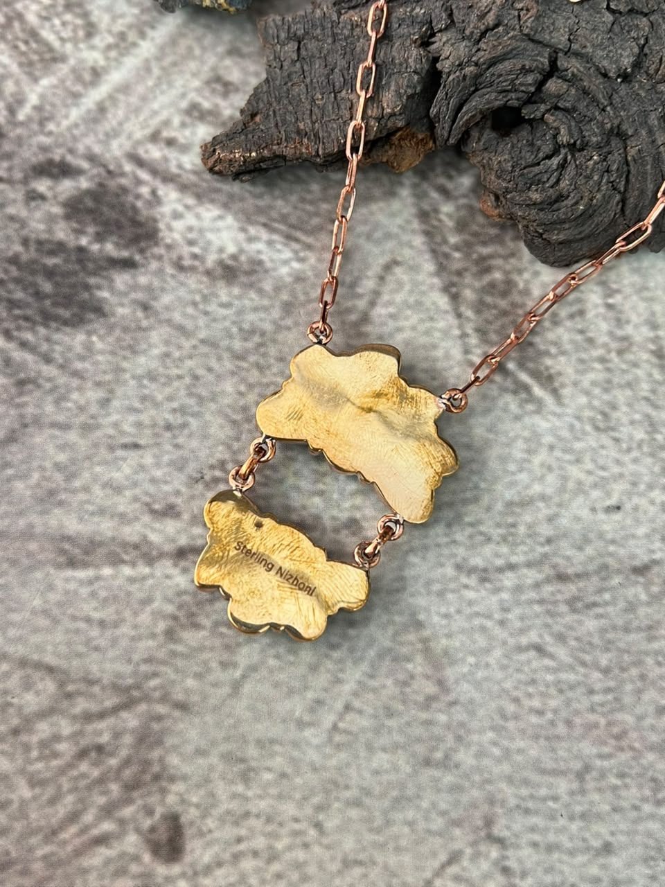 Handmade White Water Turquoise Copper Collection: Necklace Signed Nizhoni
