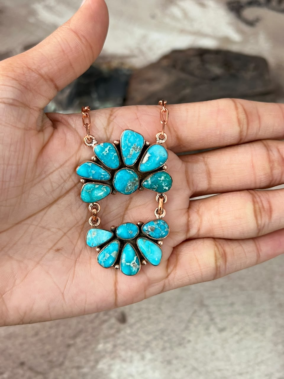 Handmade White Water Turquoise Copper Collection: Necklace Signed Nizhoni