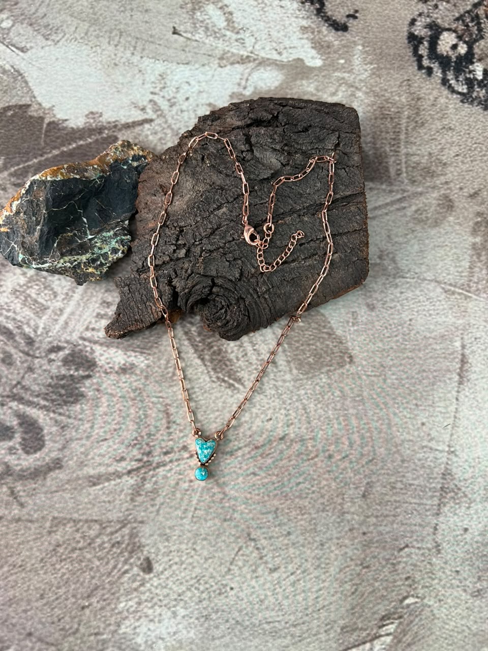 Handmade White Water Turquoise Copper Collection: Heart Necklace Signed Nizhoni