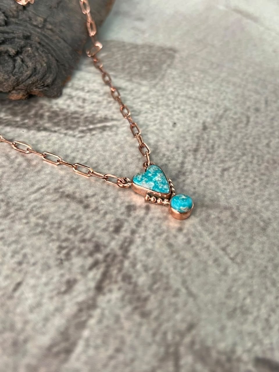 Handmade White Water Turquoise Copper Collection: Heart Necklace Signed Nizhoni