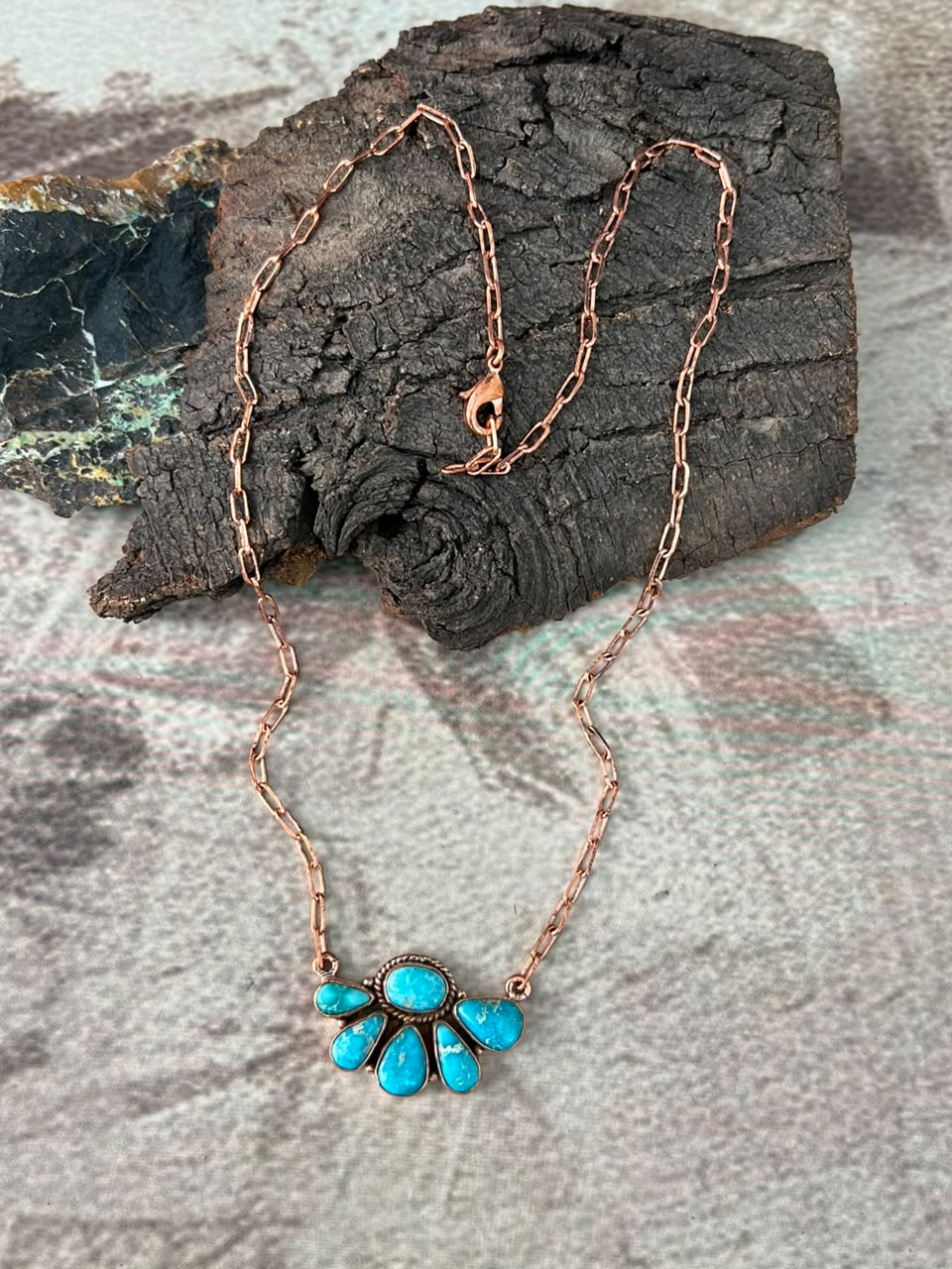 Handmade White Water Turquoise Copper Collection: Necklace Signed Nizhoni