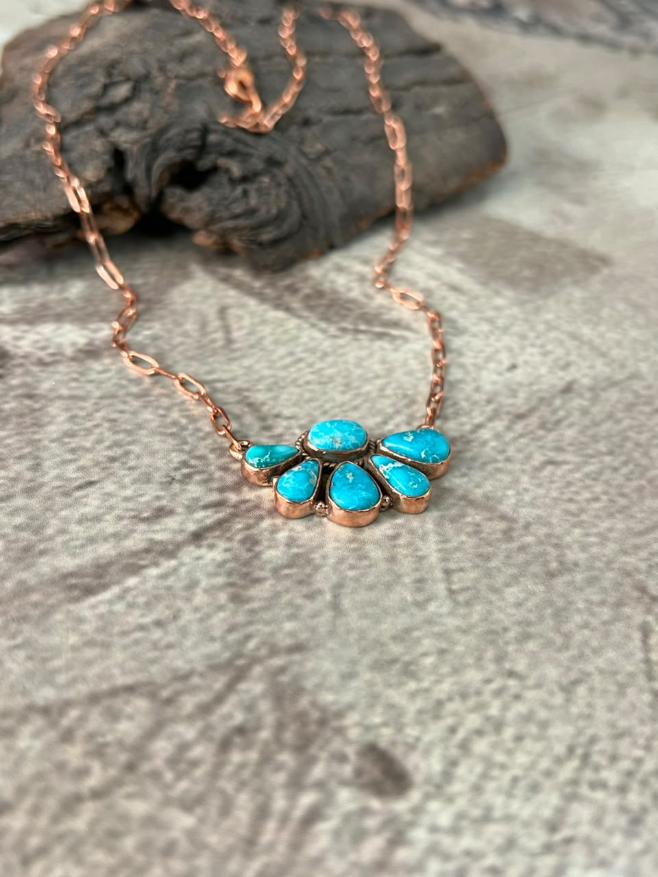 Handmade White Water Turquoise Copper Collection: Necklace Signed Nizhoni