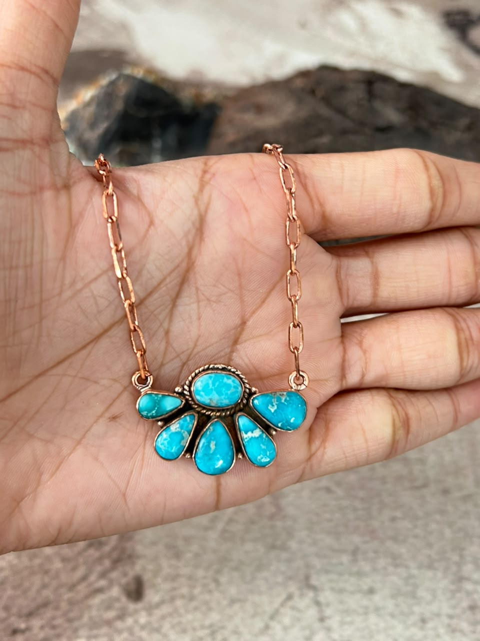 Handmade White Water Turquoise Copper Collection: Necklace Signed Nizhoni