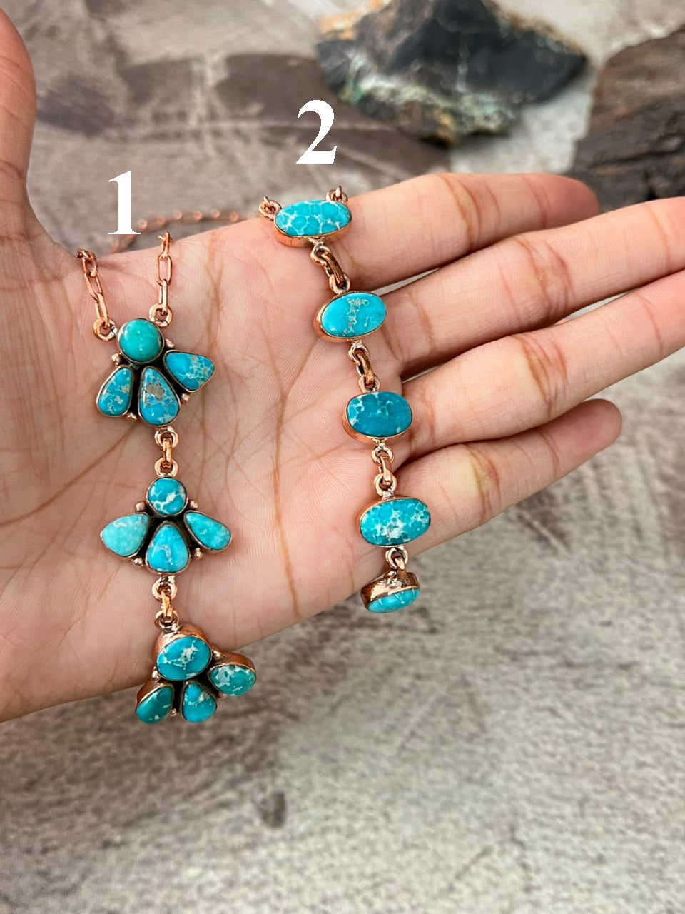 Handmade White Water Turquoise Copper Collection: Necklace Signed Nizhoni