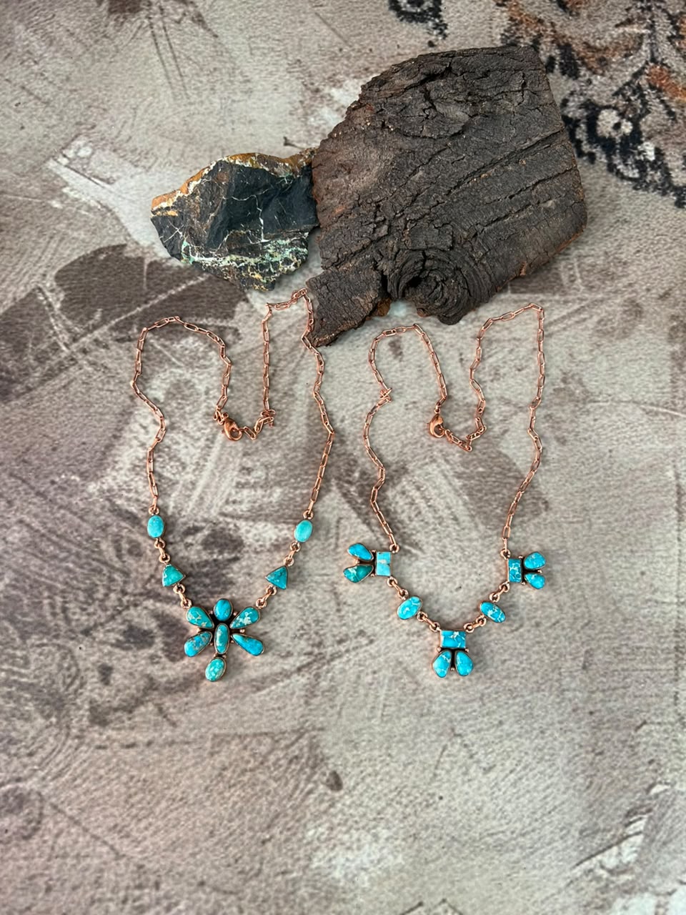 Handmade White Water Turquoise Copper Collection: Necklace Signed Nizhoni