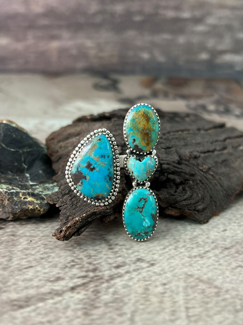 Handmade Sterling Silver Manassa Turquoise Adjustable Ring Signed Nizhoni
