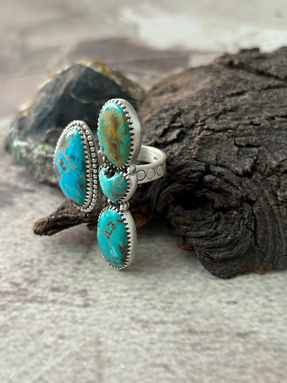 Handmade Sterling Silver Manassa Turquoise Adjustable Ring Signed Nizhoni