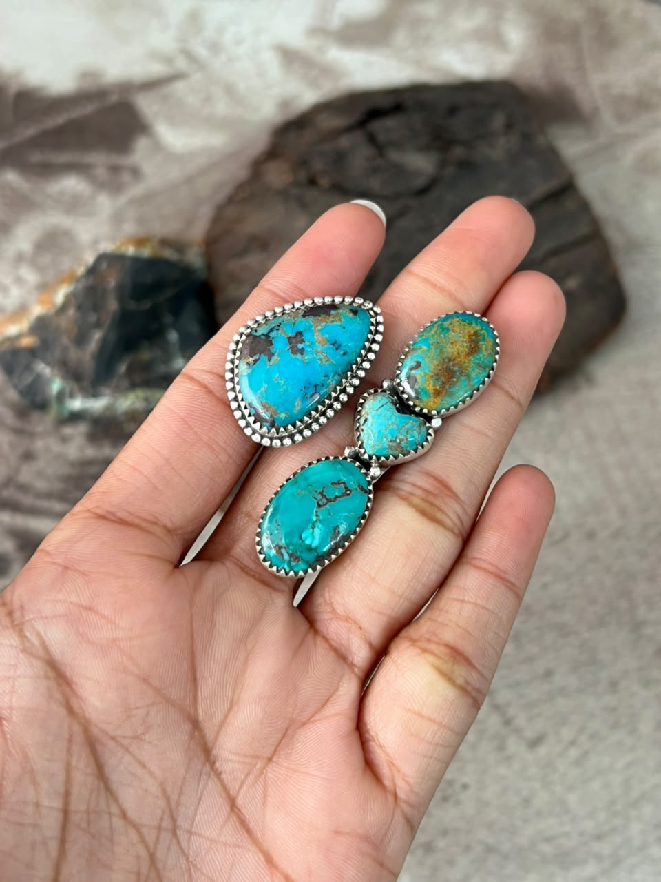 Handmade Sterling Silver Manassa Turquoise Adjustable Ring Signed Nizhoni