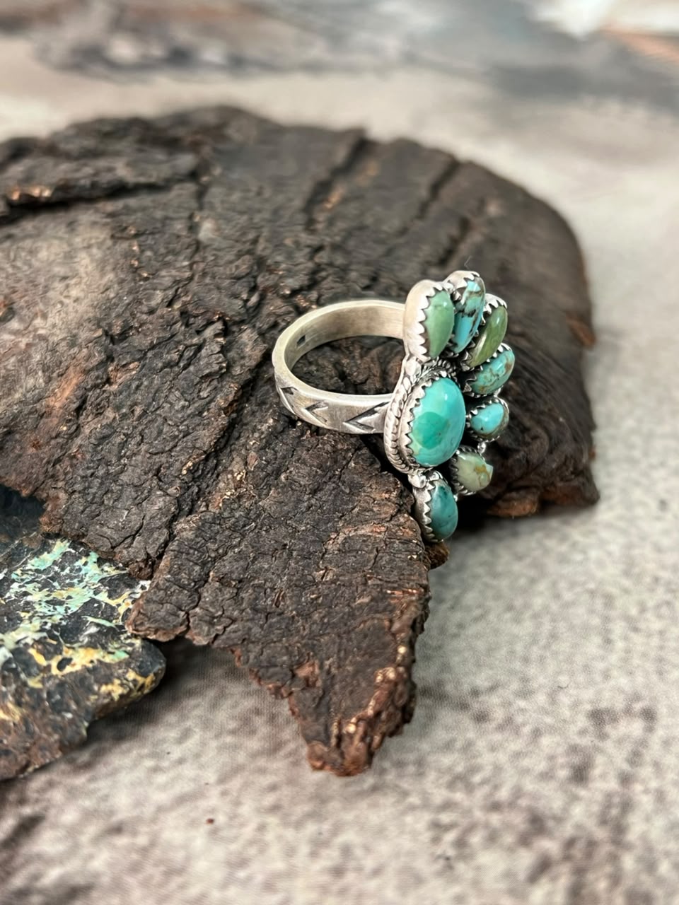 Handmade Sterling Silver Kingman Turquoise Adjustable Ring Signed Nizhoni