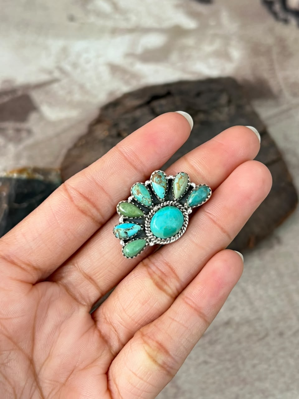 Handmade Sterling Silver Kingman Turquoise Adjustable Ring Signed Nizhoni