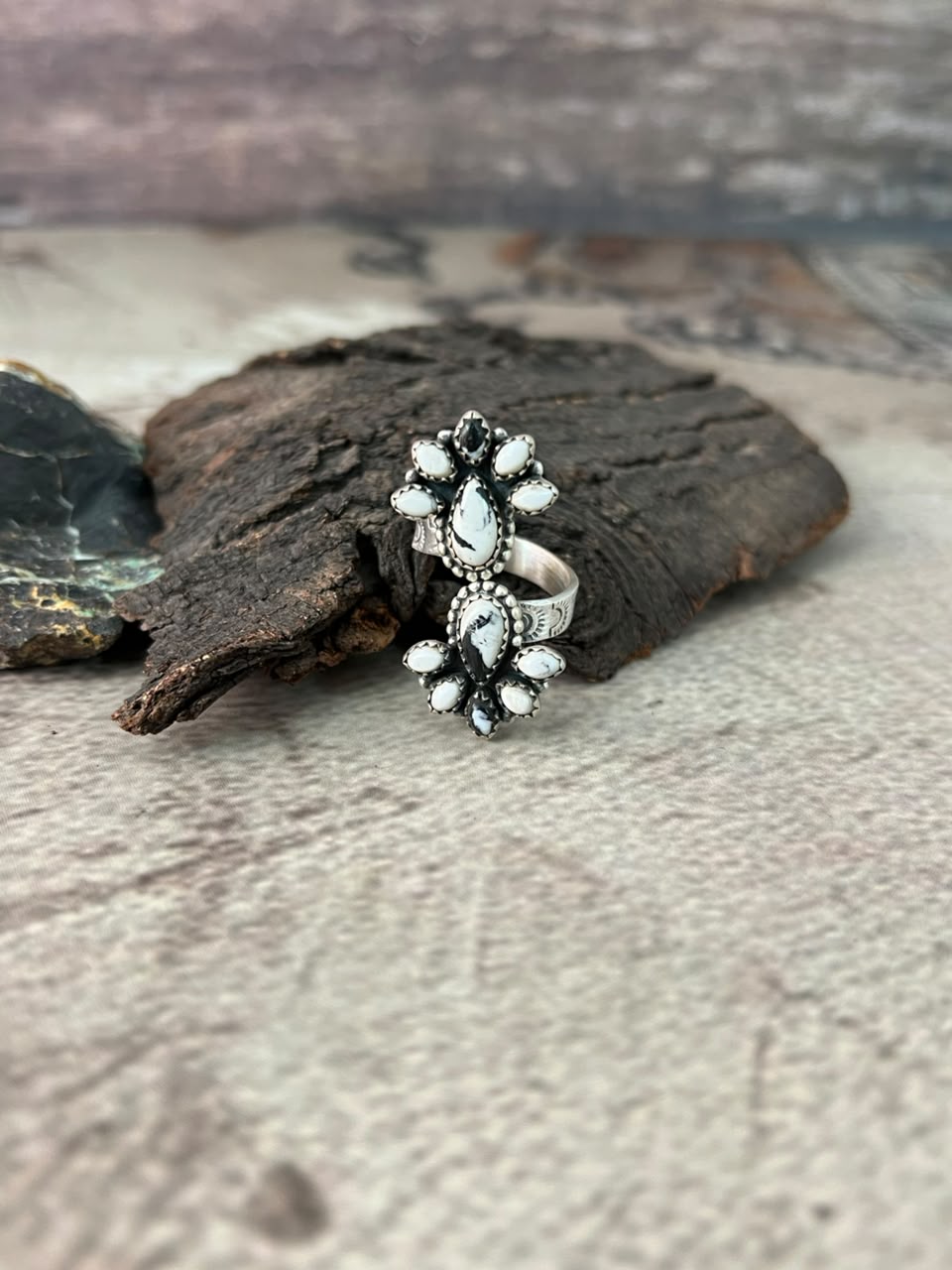 Handmade Sterling Silver White Buffalo Adjustable Ring Signed Nizhoni