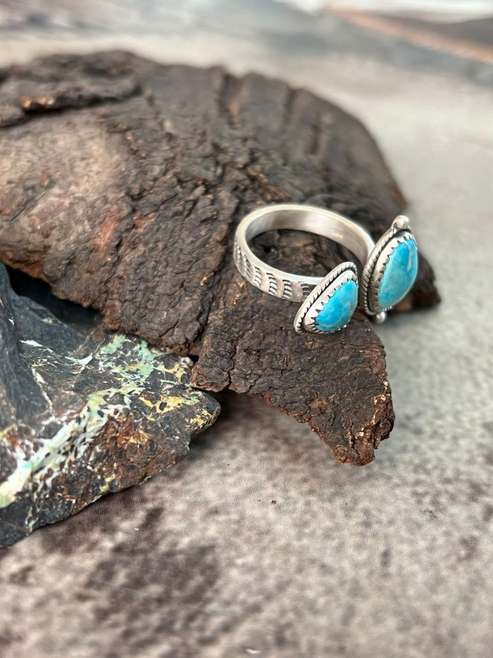 Handmade Sterling Silver Sierra Bella Turquoise Adjustable Ring Signed Nizhoni
