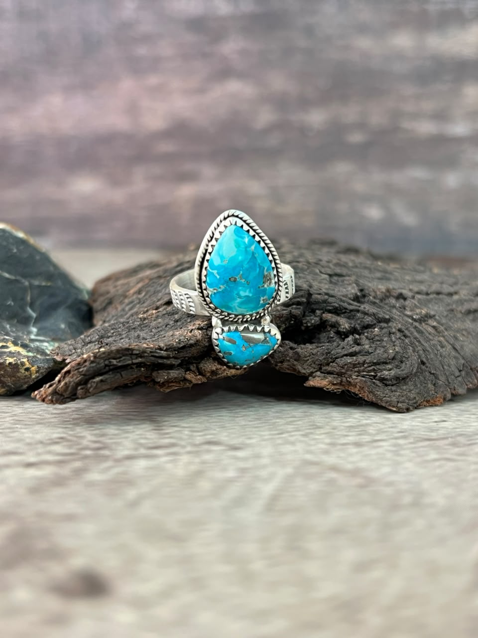 Handmade Sterling Silver Sierra Bella Turquoise Adjustable Ring Signed Nizhoni