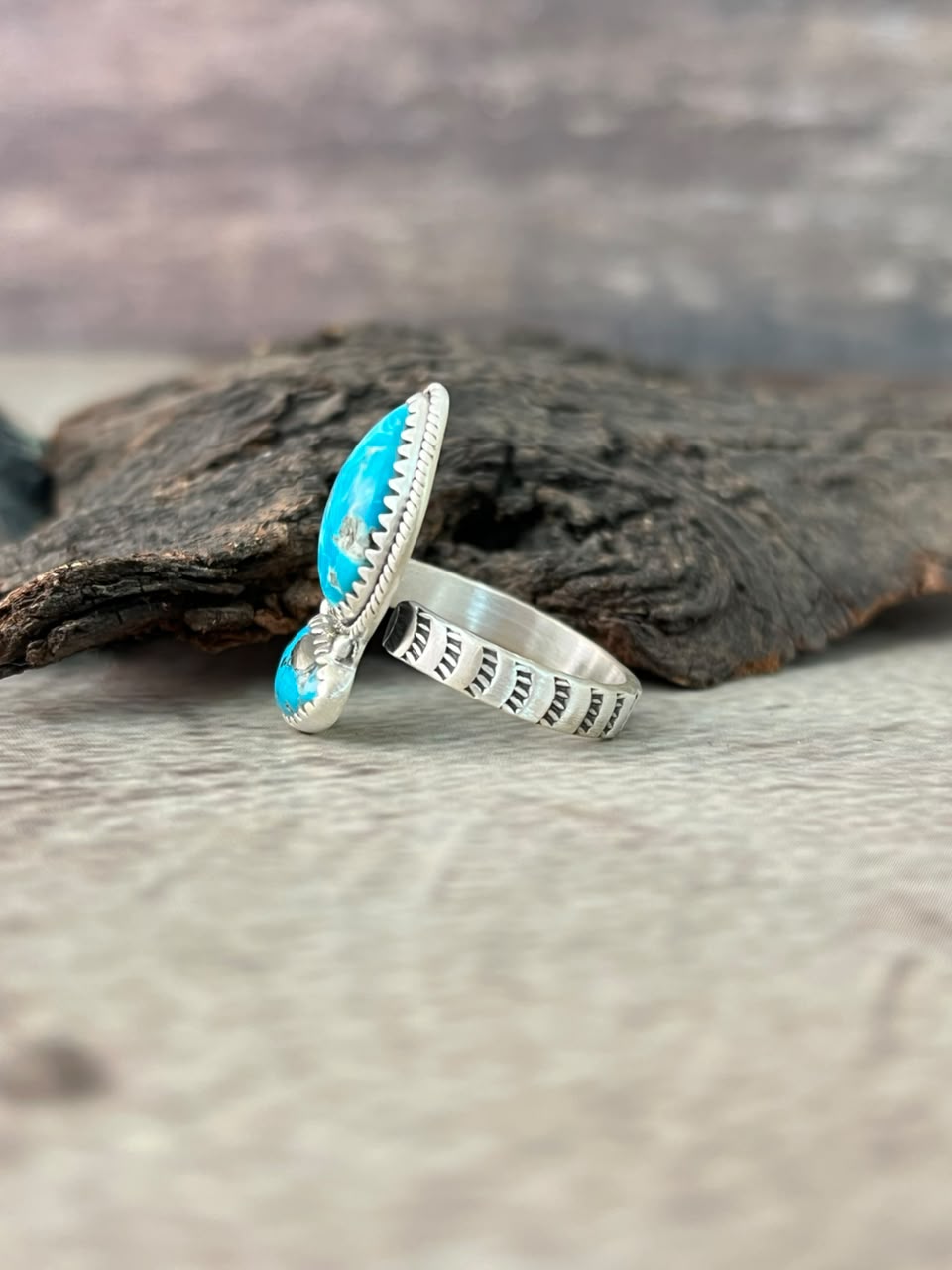 Handmade Sterling Silver Sierra Bella Turquoise Adjustable Ring Signed Nizhoni