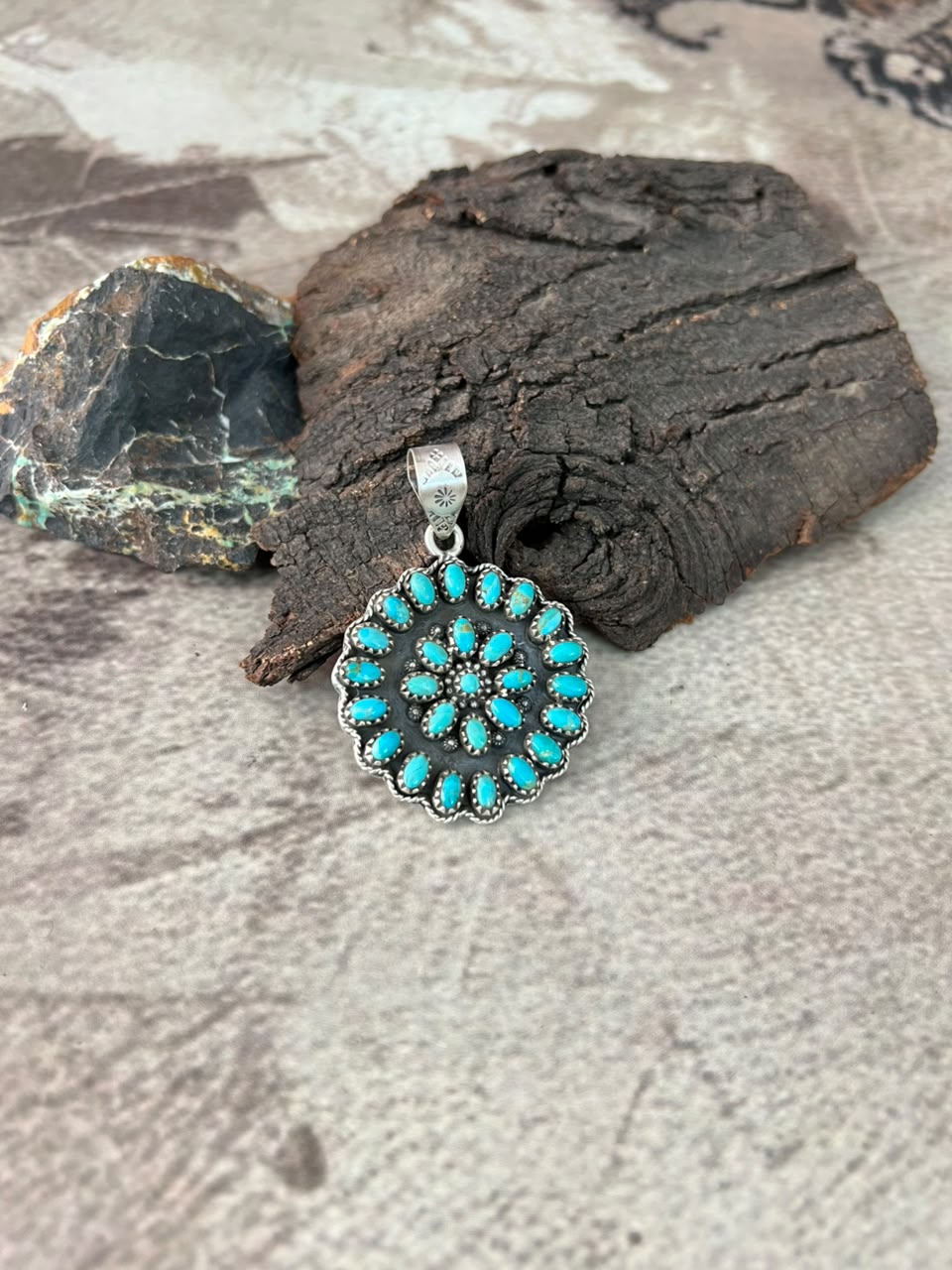 Handmade Sterling Silver Kingman Turquoise Pendant Signed Nizhoni