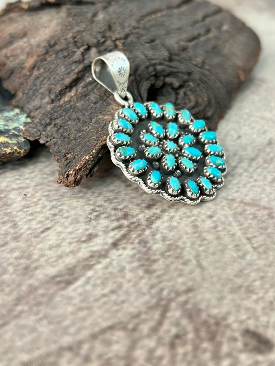 Handmade Sterling Silver Kingman Turquoise Pendant Signed Nizhoni