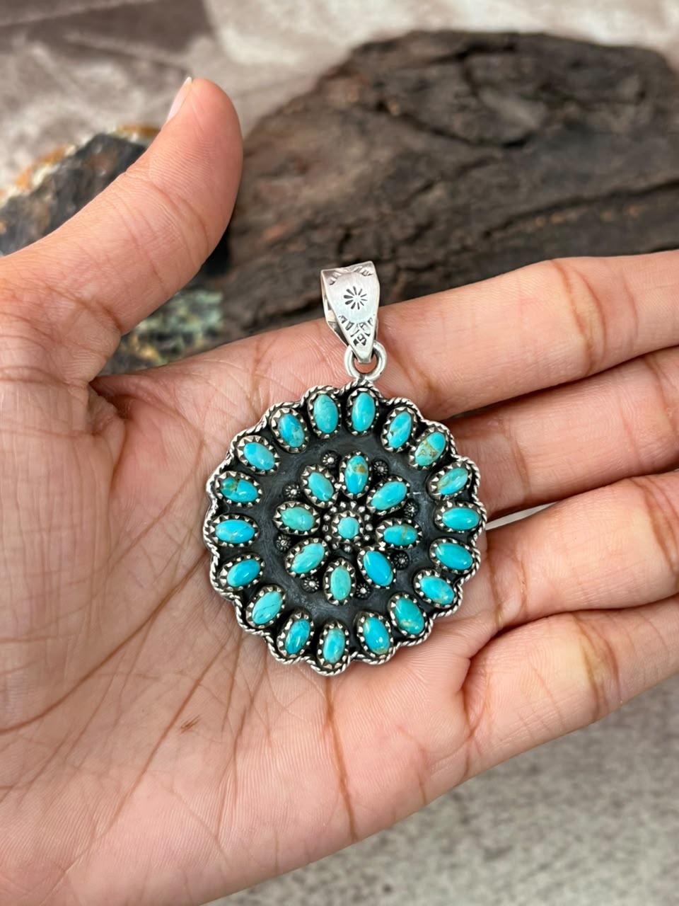Handmade Sterling Silver Kingman Turquoise Pendant Signed Nizhoni