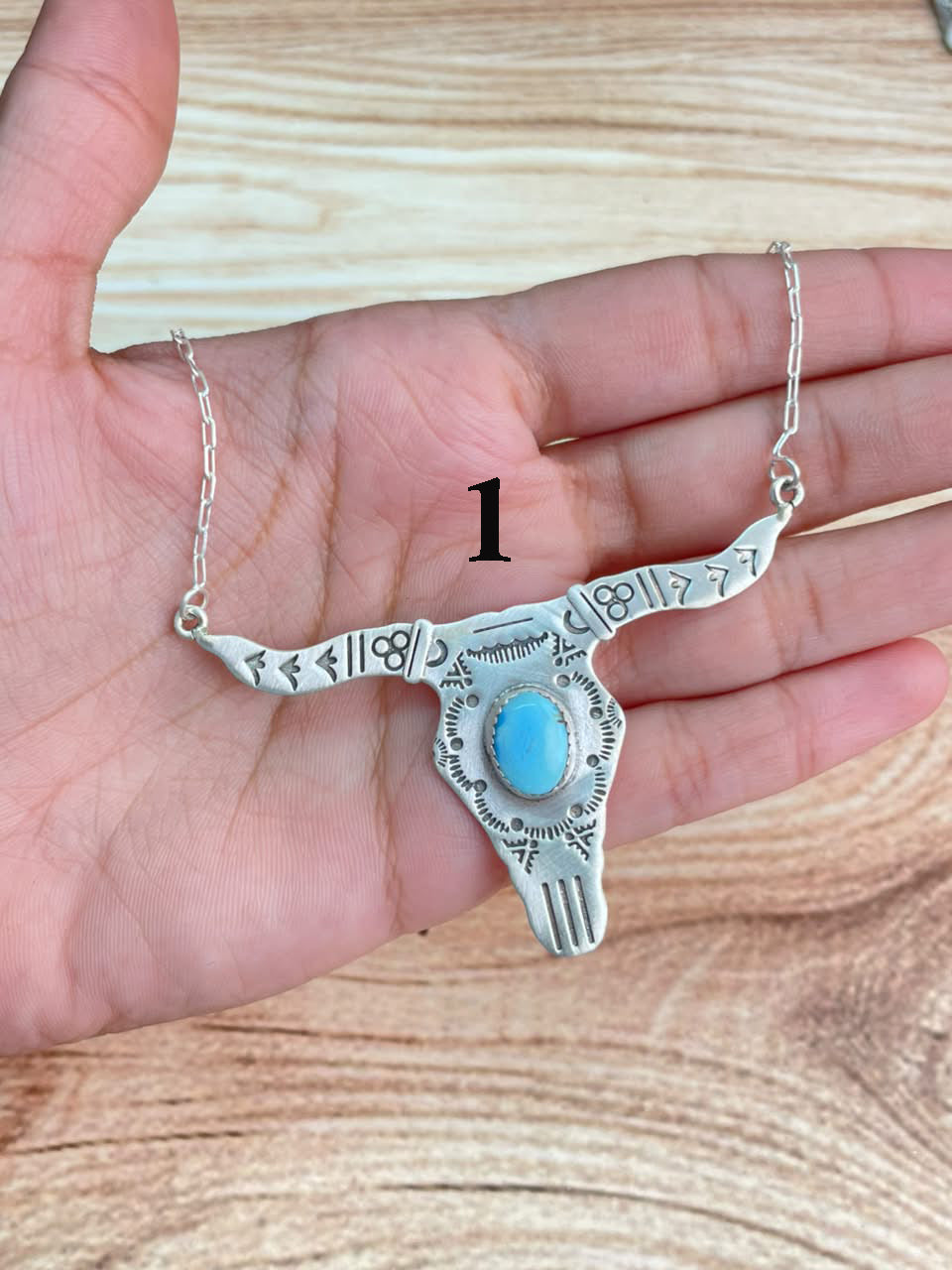 Handmade Sterling Silver Royston ,Paloma, Sierra Bella, Blackjack, White Water, Golden Hills and Number 8 Turquoise Bull Head Necklace Signed Nizhoni