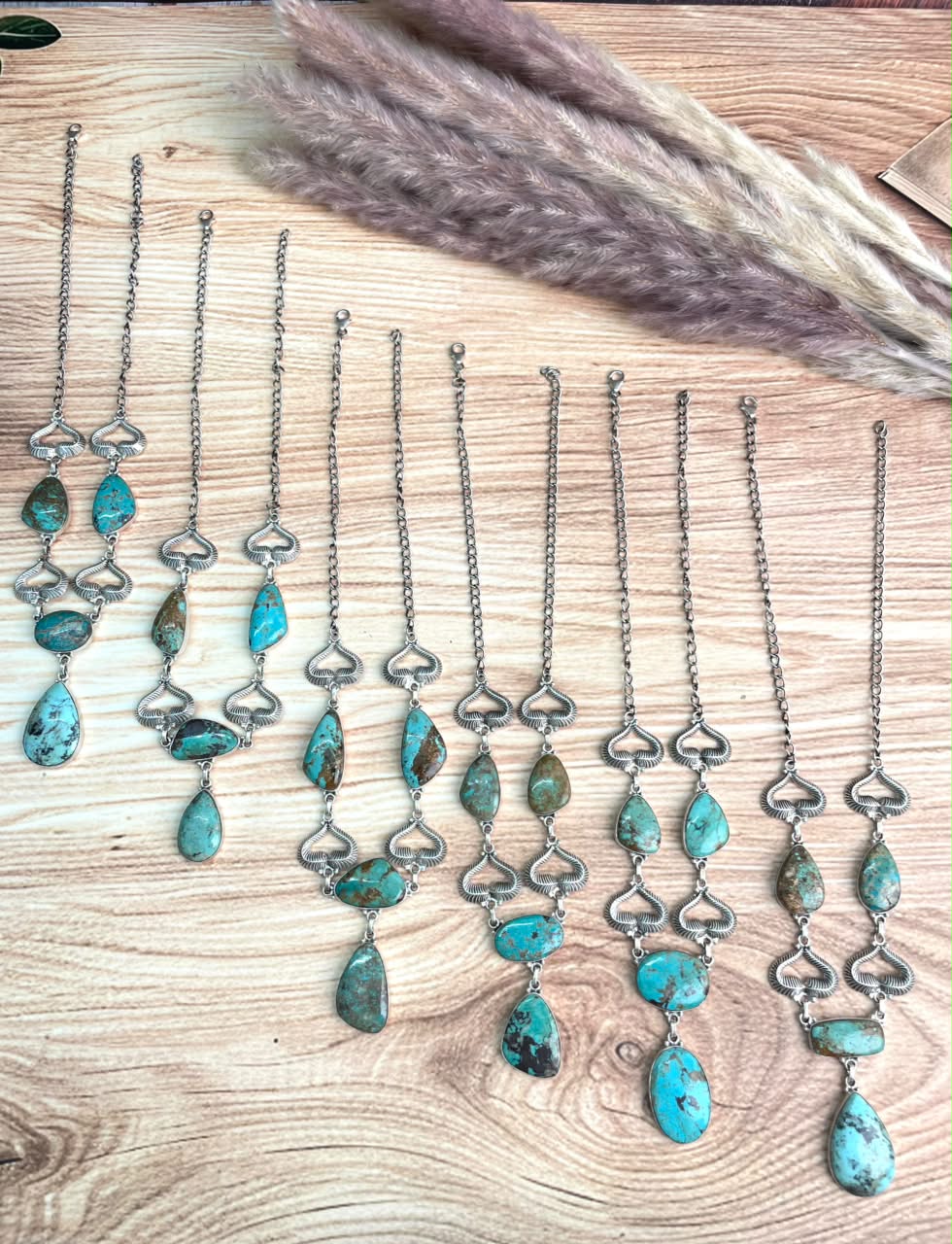 Handmade Sterling Silver Manassa Turquoise Necklace Signed Nizhoni
