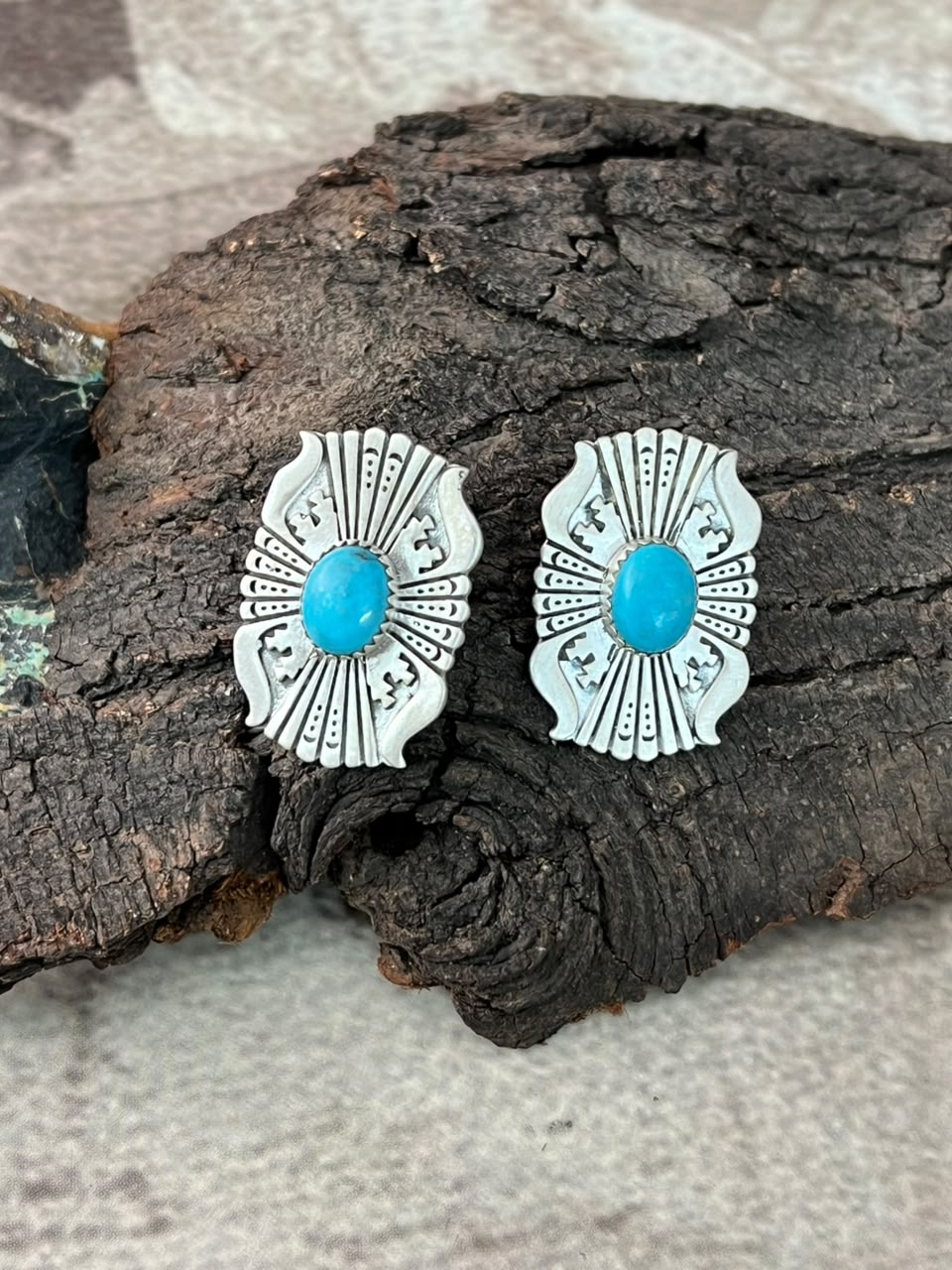 Handmade Sterling Silver Kingman Turquoise Post Studs Earrings Signed Nizhoni