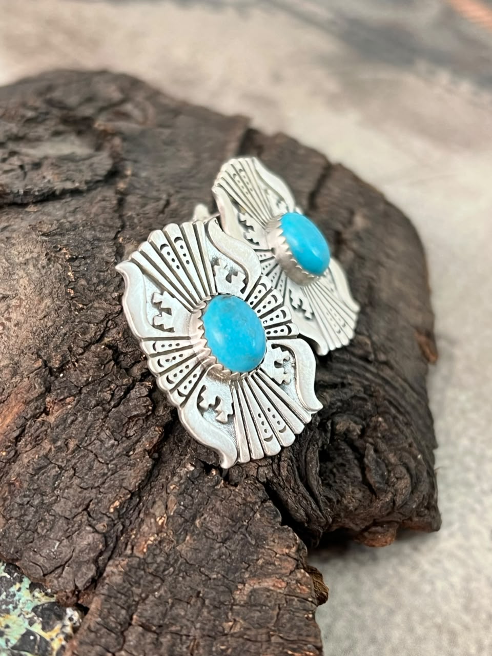 Handmade Sterling Silver Kingman Turquoise Post Studs Earrings Signed Nizhoni