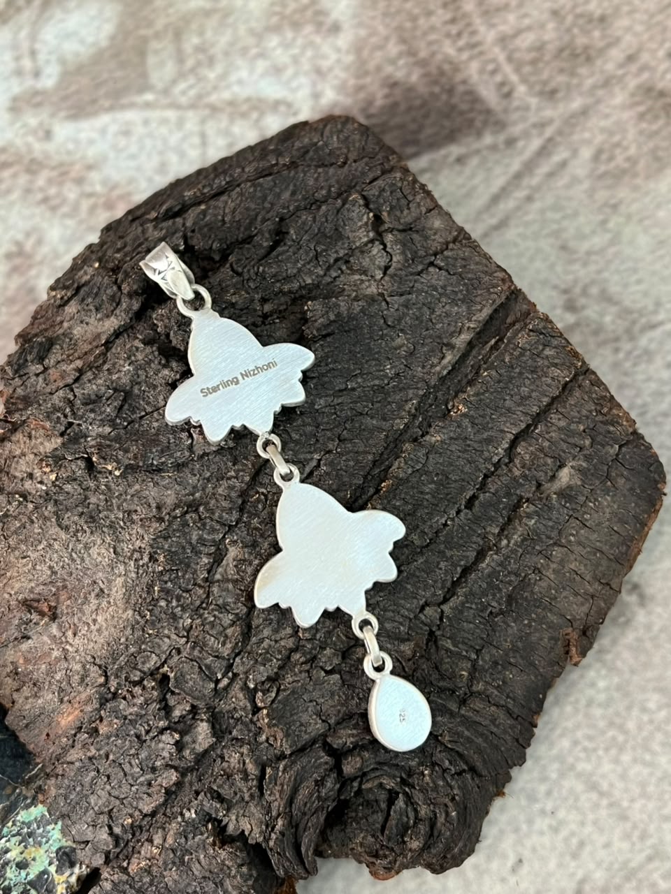 Handmade Sterling Silver Lapis with White Buffalo Pendant Signed Nizhoni