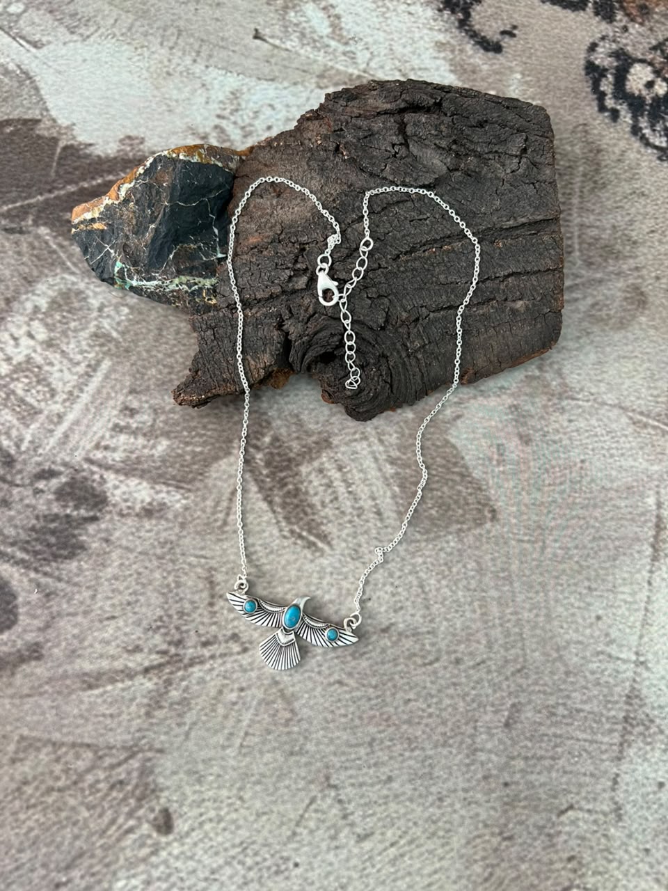 Handmade Sterling Silver Kingman Turquoise Thunderbird Necklace Signed Nizhoni