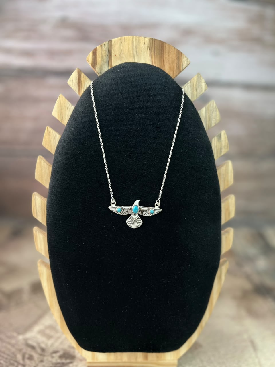 Handmade Sterling Silver Kingman Turquoise Thunderbird Necklace Signed Nizhoni