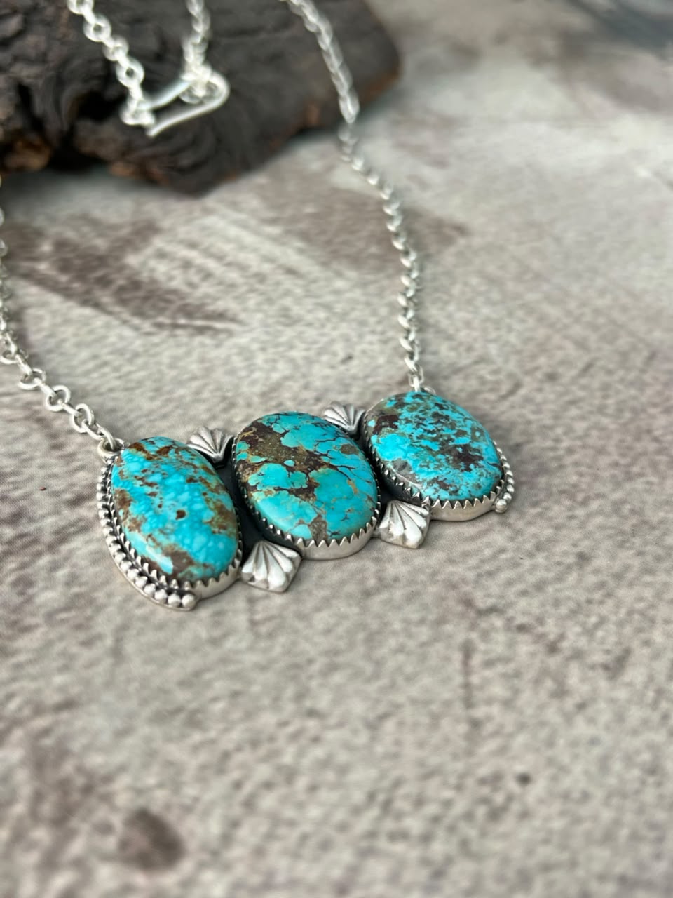 Handmade Sterling Silver Manassa Turquoise Necklace Signed Nizhoni