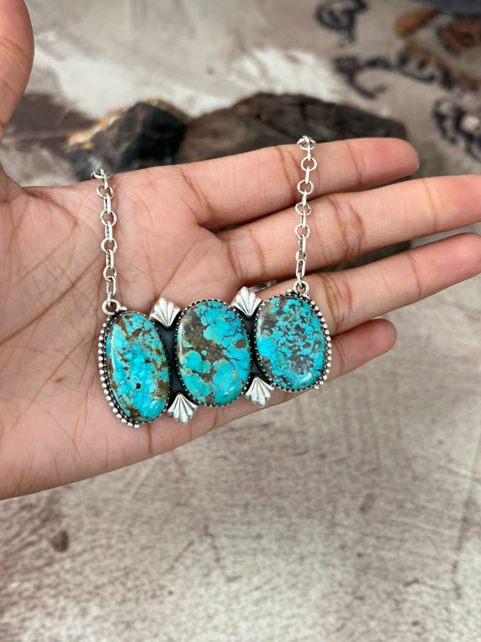 Handmade Sterling Silver Manassa Turquoise Necklace Signed Nizhoni