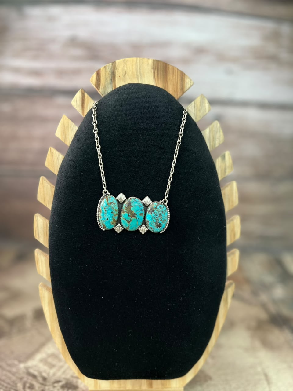 Handmade Sterling Silver Manassa Turquoise Necklace Signed Nizhoni