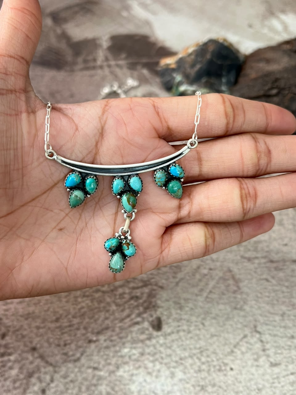 Handmade Sterling Silver Kingman Turquoise Necklace Signed Nizhoni