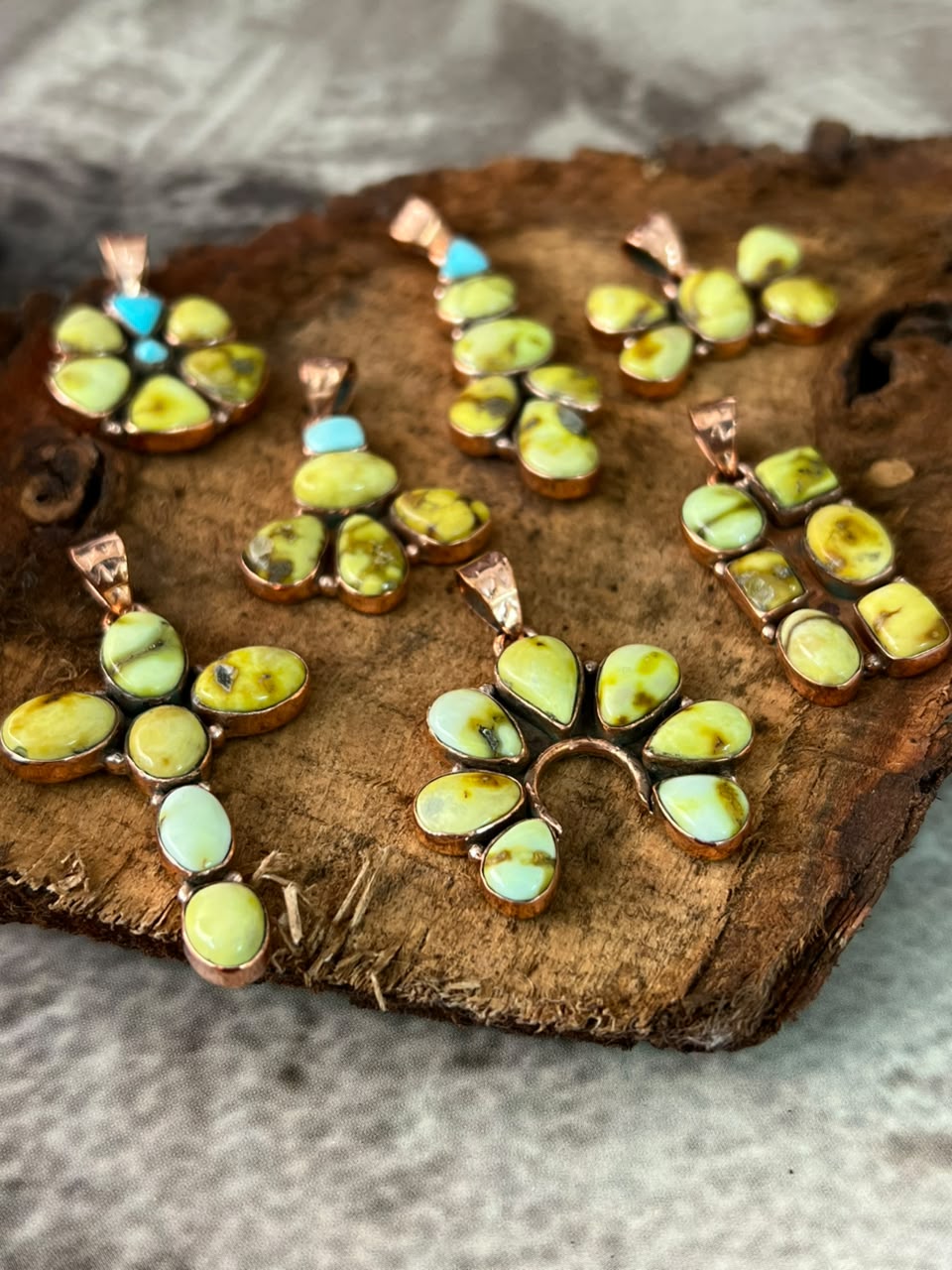 Handmade Palomino with White Water Turquoise Copper Collection: Pendant Signed Nizhoni