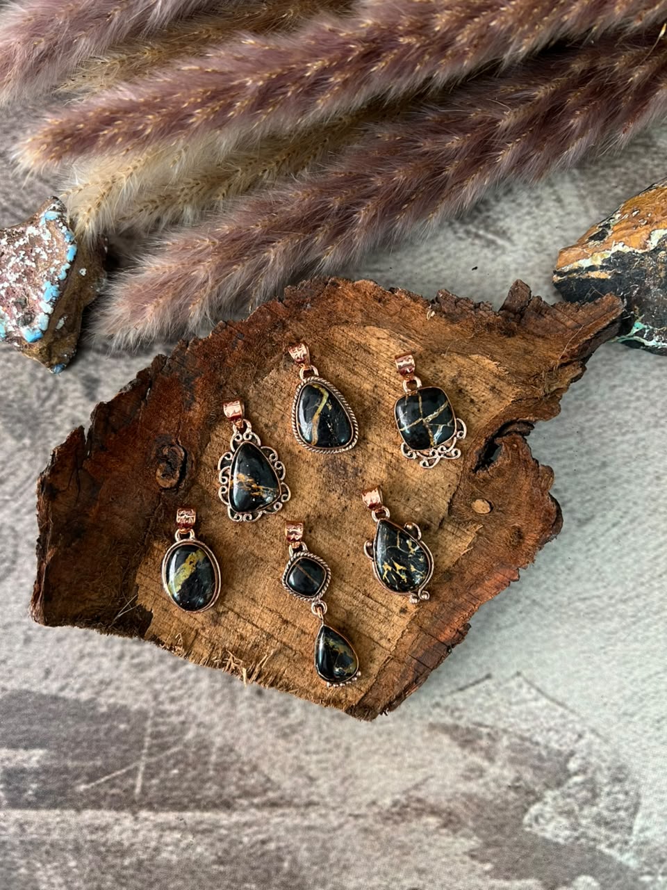 Handmade Blackjack Turquoise Copper Collection: Pendant Signed Nizhoni