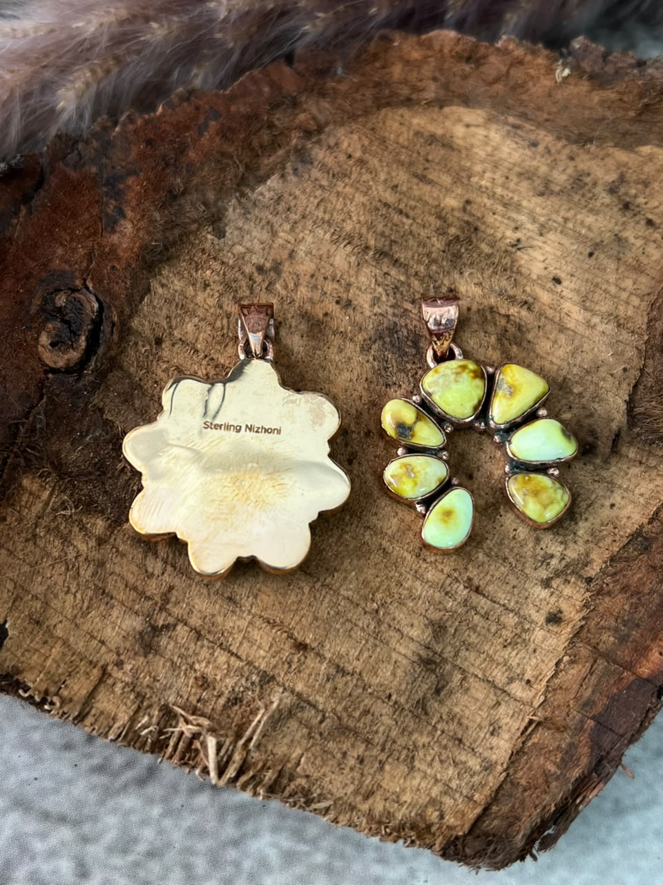 Handmade Palomino Turquoise Copper Collection: Pendant Signed Nizhoni