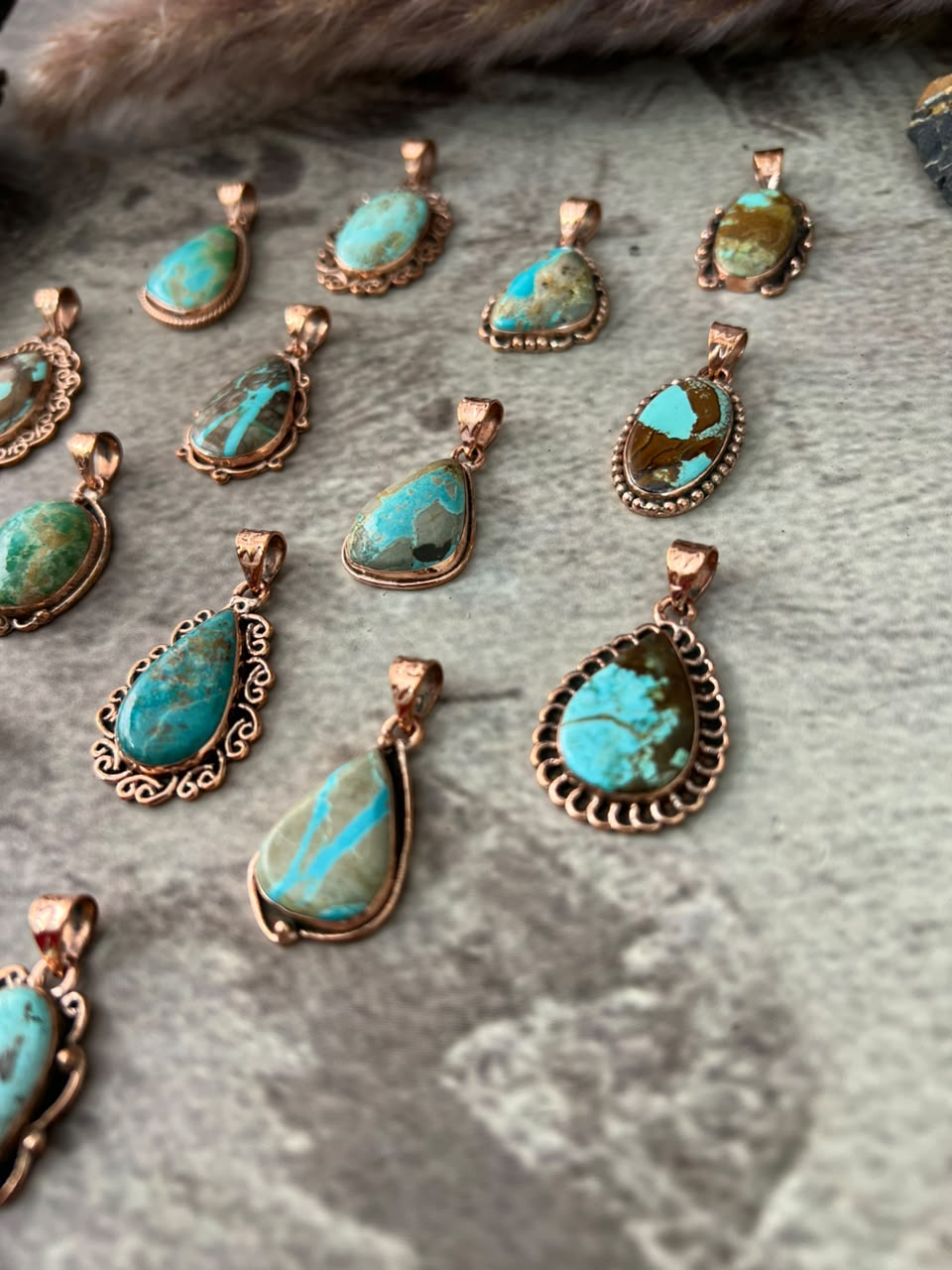 Handmade Royston Turquoise Copper Collection: Pendant Signed Nizhoni