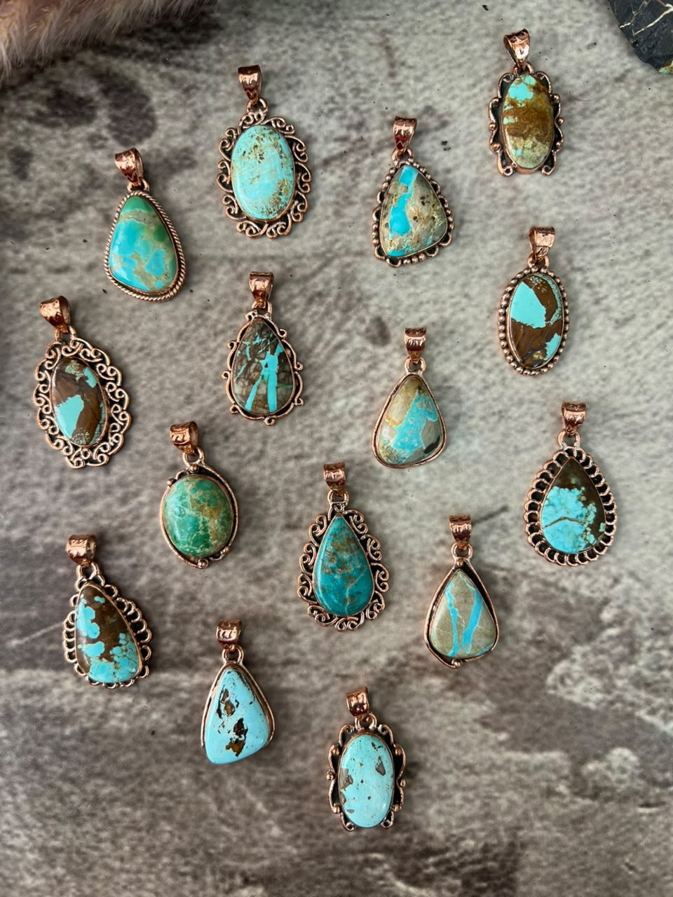 Handmade Royston Turquoise Copper Collection: Pendant Signed Nizhoni