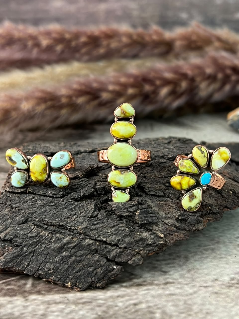 Handmade Palomino with White Water Turquoise Copper Collection: Adjustable Ring Signed Nizhoni