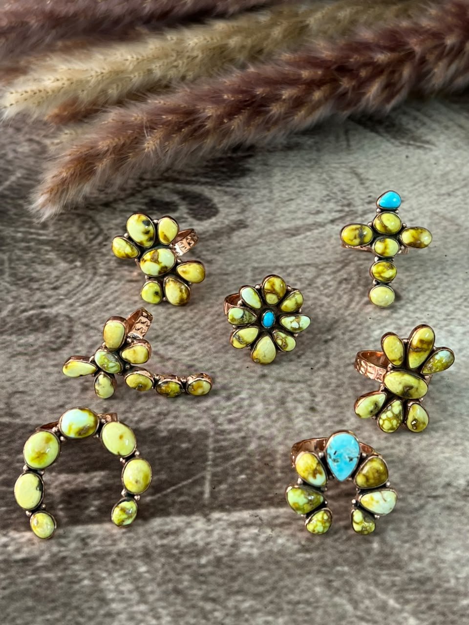 Handmade Palomino with White Water Turquoise Copper Collection: Adjustable Ring Signed Nizhoni
