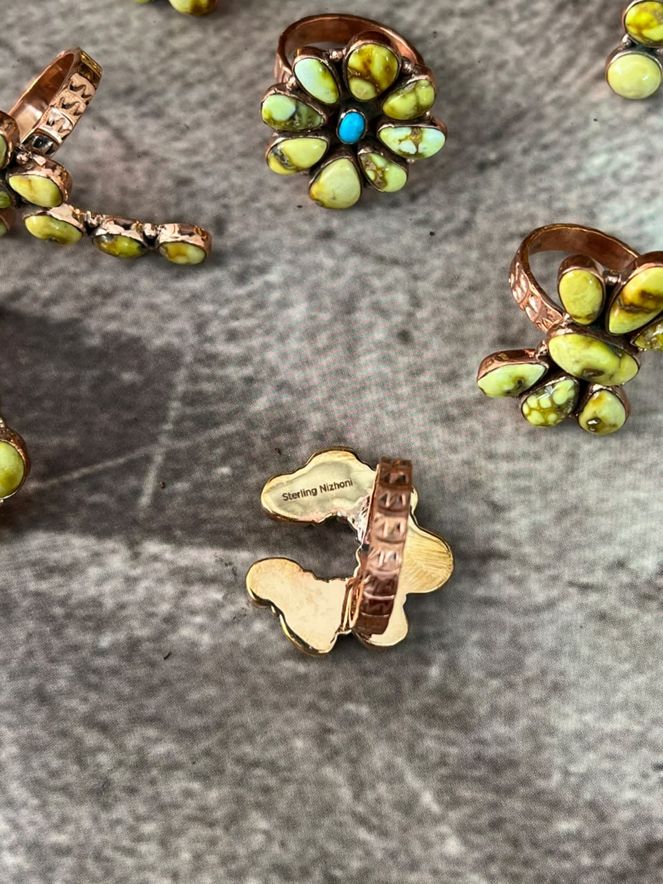 Handmade Palomino with White Water Turquoise Copper Collection: Adjustable Ring Signed Nizhoni