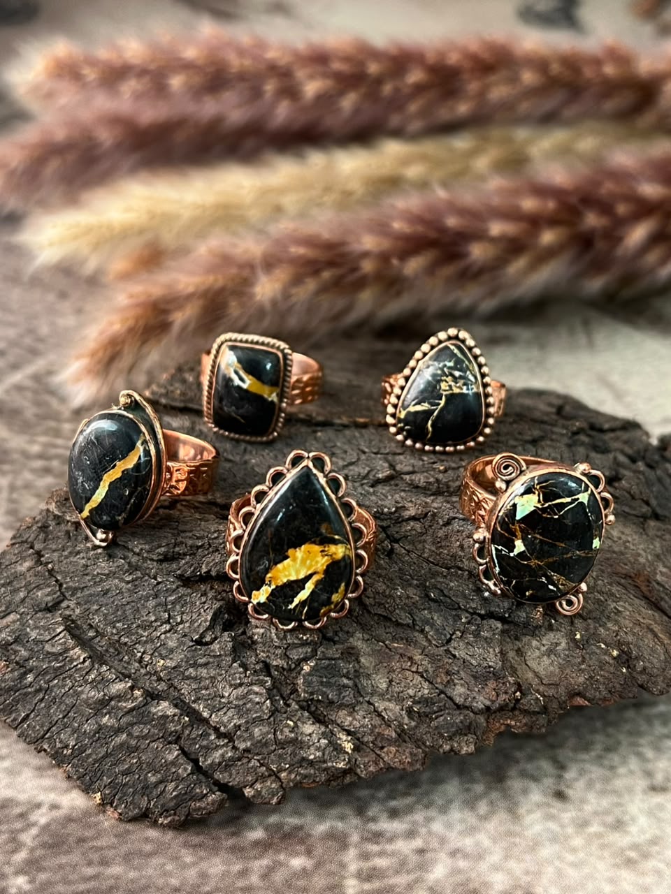 Handmade Blackjack Turquoise Copper Collection: Adjustable Ring Signed Nizhoni