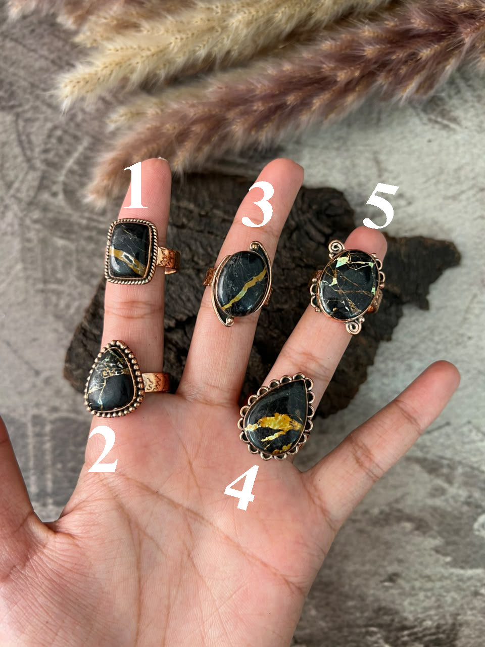 Handmade Blackjack Turquoise Copper Collection: Adjustable Ring Signed Nizhoni