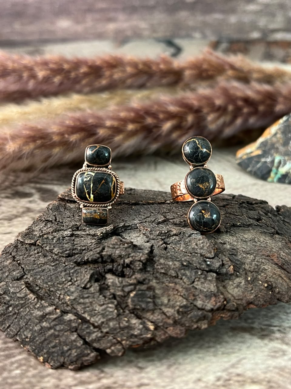 Handmade Blackjack Turquoise Copper Collection: Adjustable Ring Signed Nizhoni